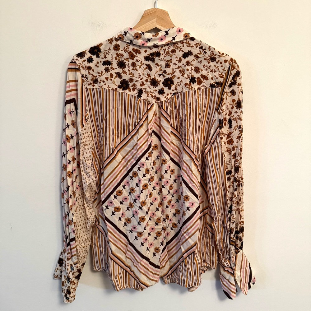 Free People Hazel Patchwork Button Down Blouse Sm… - image 6
